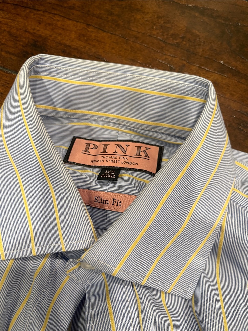 Thomas Pink Blue and Yellow Striped Slim Fit Dress Shirt